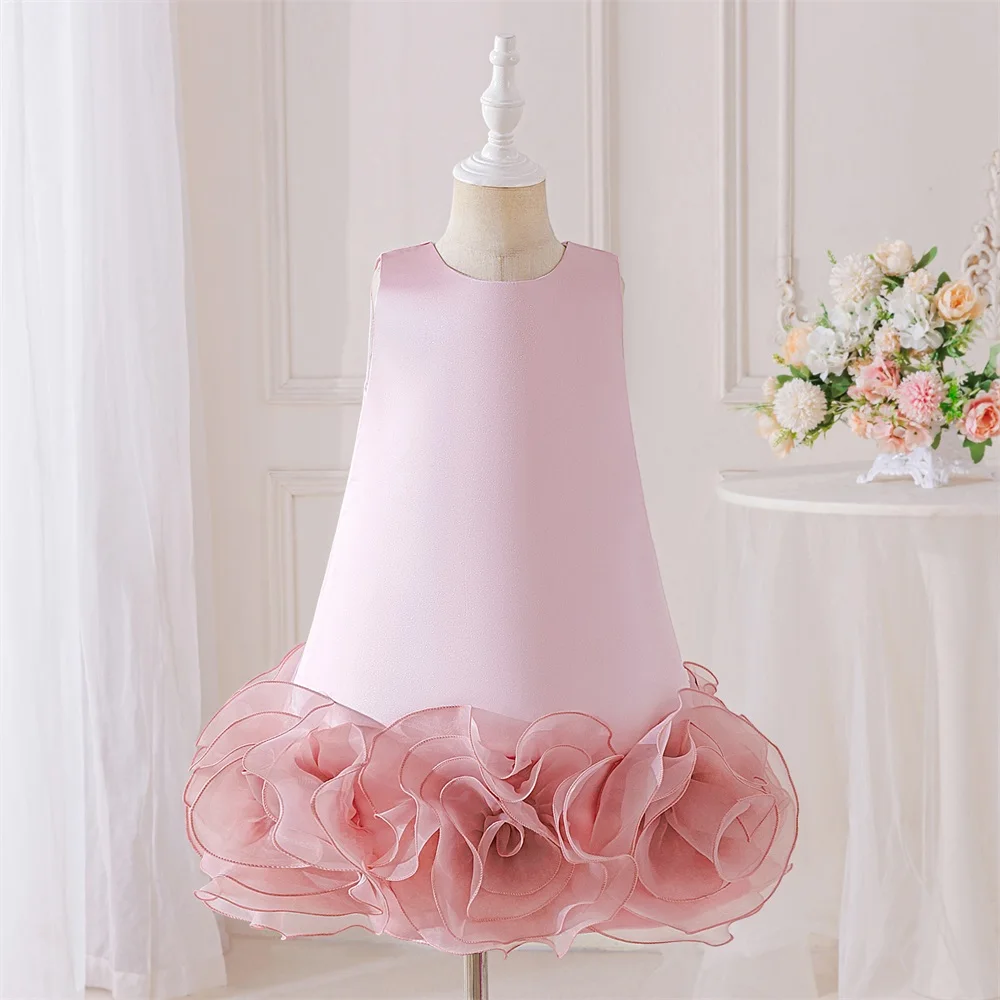 3D-Blumen-Ballkleid für Kinder, niedliche Prinzessinnenkleider, Party, Hochzeit, Zeremonien, Auftritte, Klaviershows, Laufstegkleider