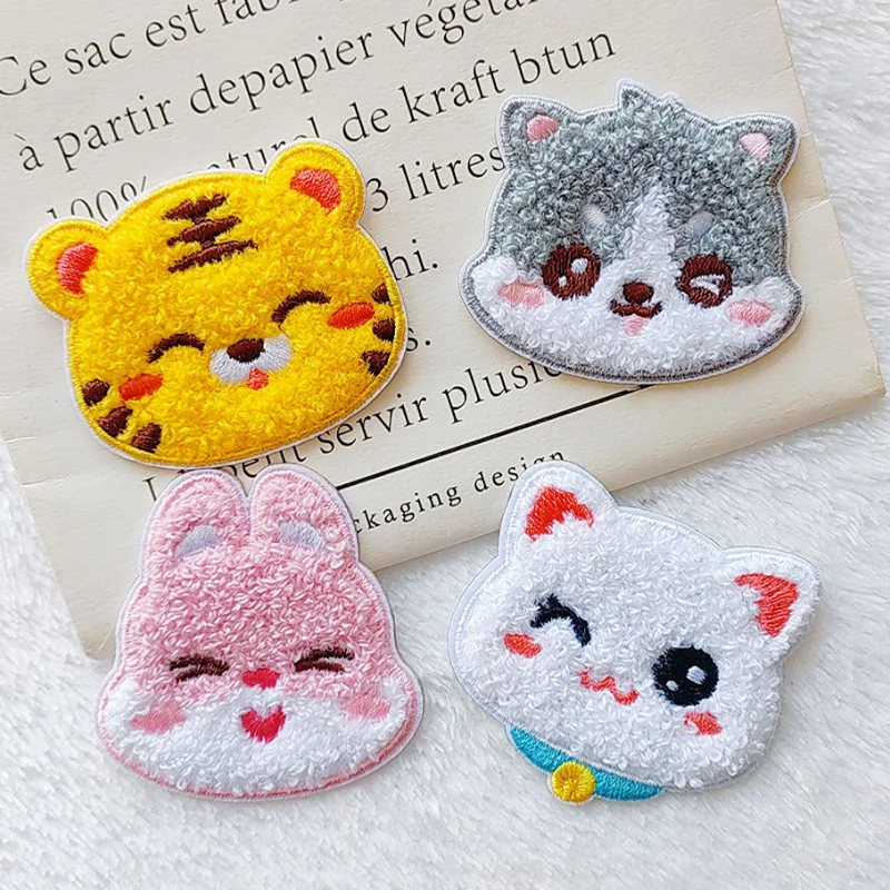 Cute Animal Self-adhesive Plush Applique Patches For Clothing Kids Decorative Bags Hats Scarves DIY Phone Cases Stationery