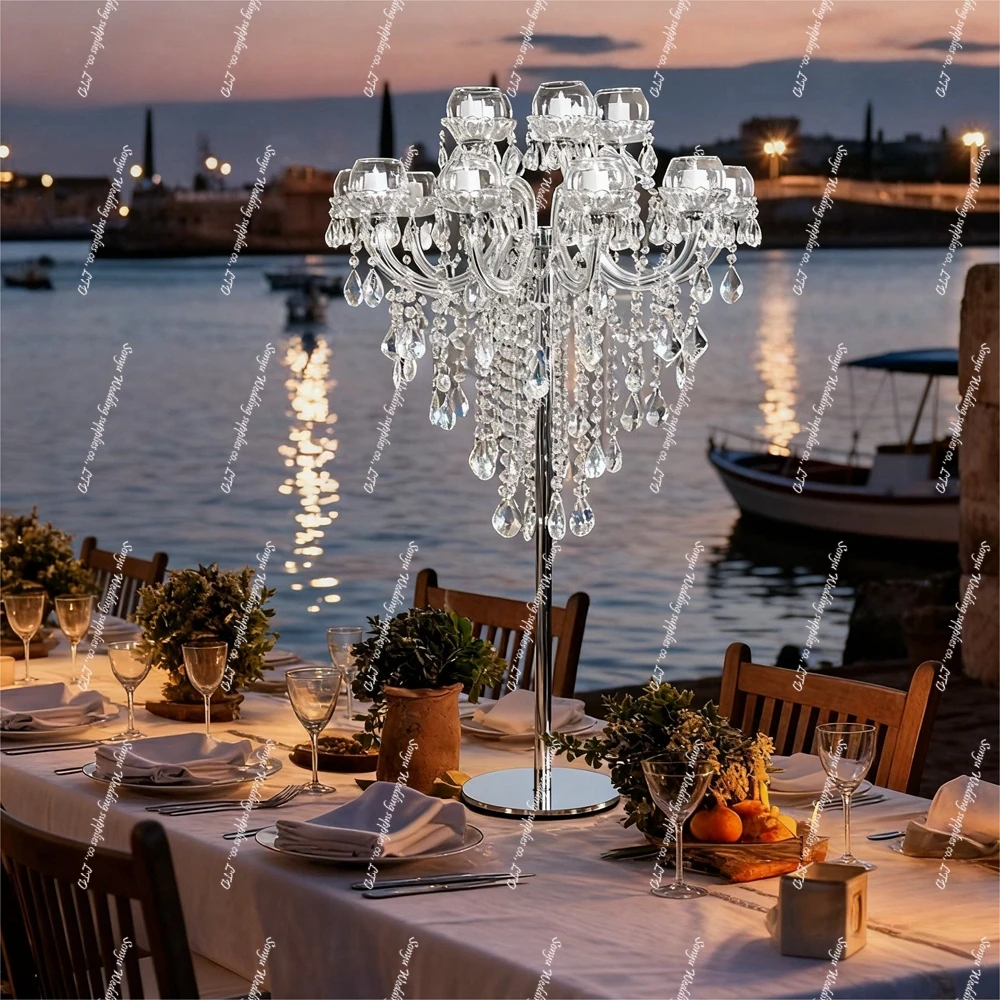 

4pcs 15arms Wedding clear glass Flower Stand Hanging Crystal Chandelier Road candlestick Stand for Wedding Party Decorationc