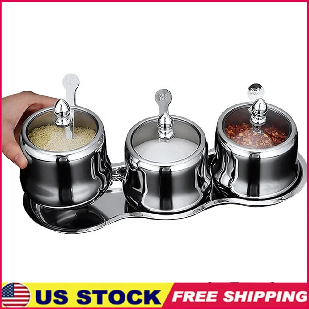 

18/8 Stainless Steel Seasoning Box Condiment Jar Set Spice Rack Storage Container Dishwasher Safe Spice Organizer Kitchen