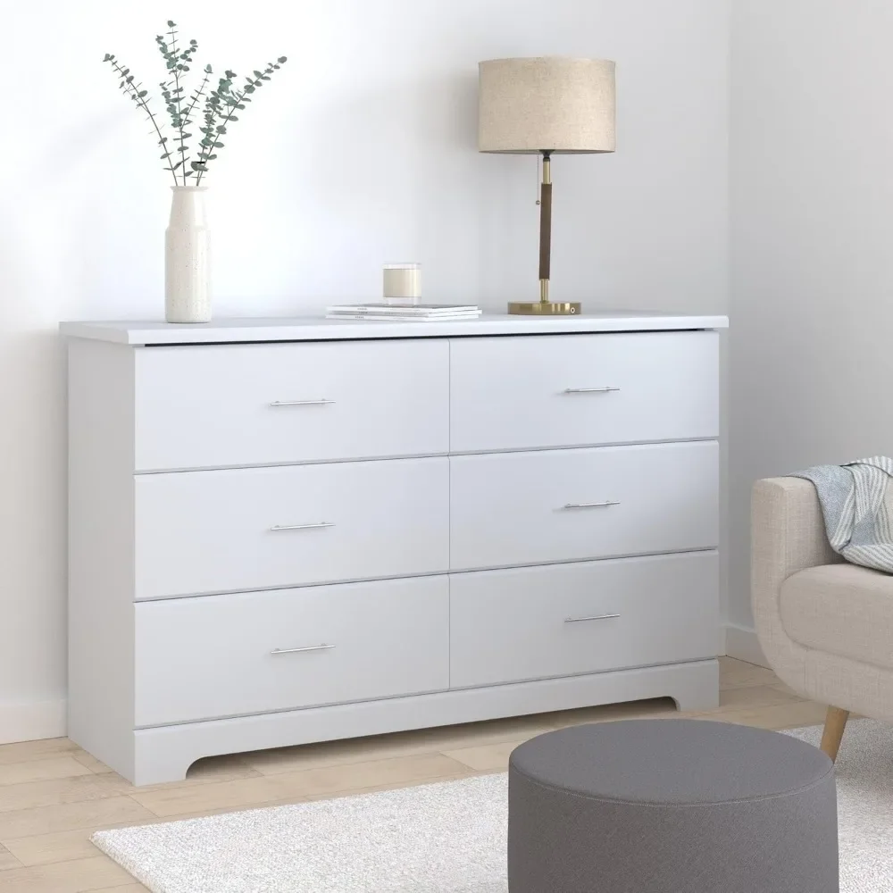 6 Drawer Double Dresser (White) ,Dresser For Nursery, Kids, Chest Of Drawers