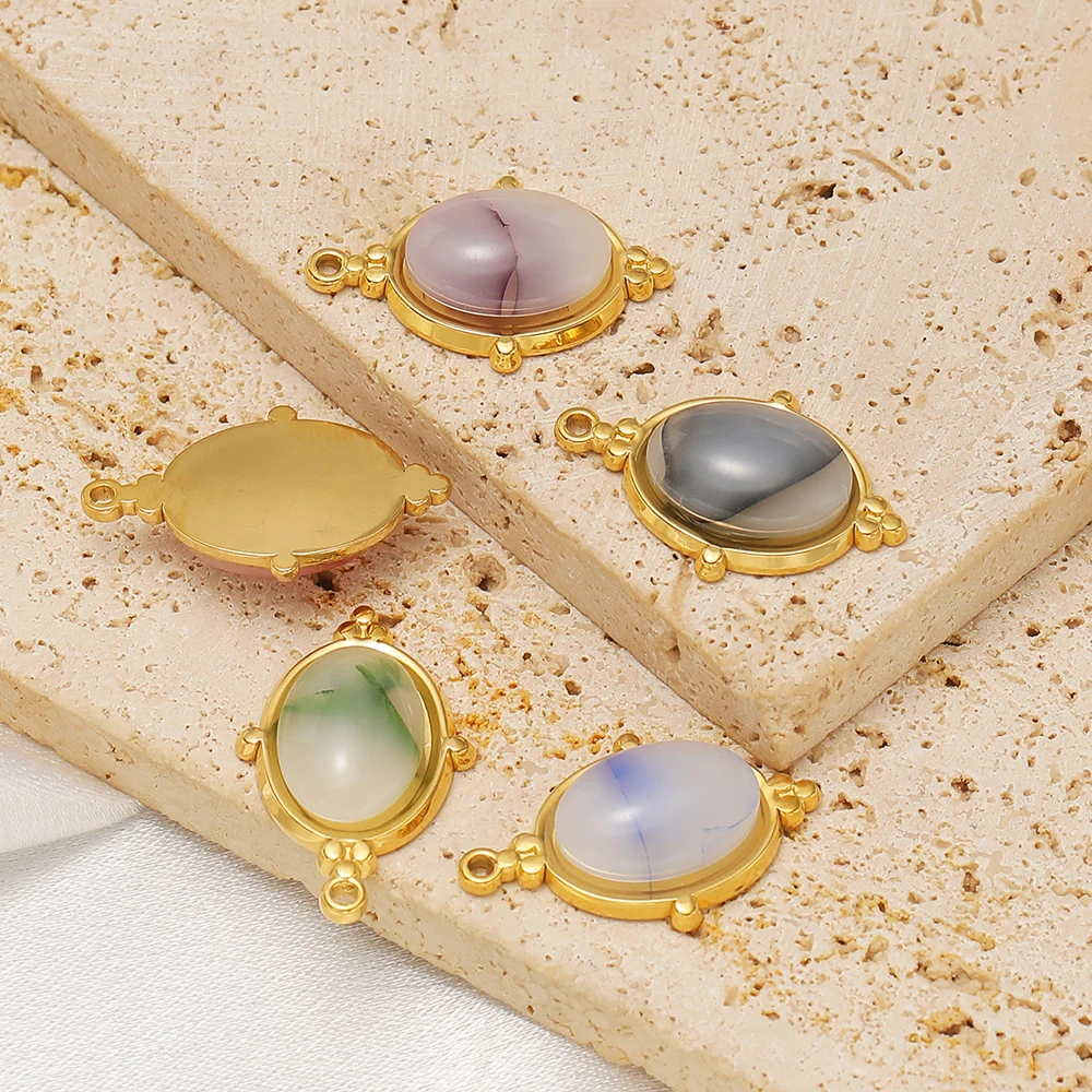 4 Stück Edelstahl-Naturstein-Anhänger, Vintage-Halsketten-Anhänger für DIY-Schmuck, Ohrringe, Armbänder und Accessoires für Damen – Detail 3