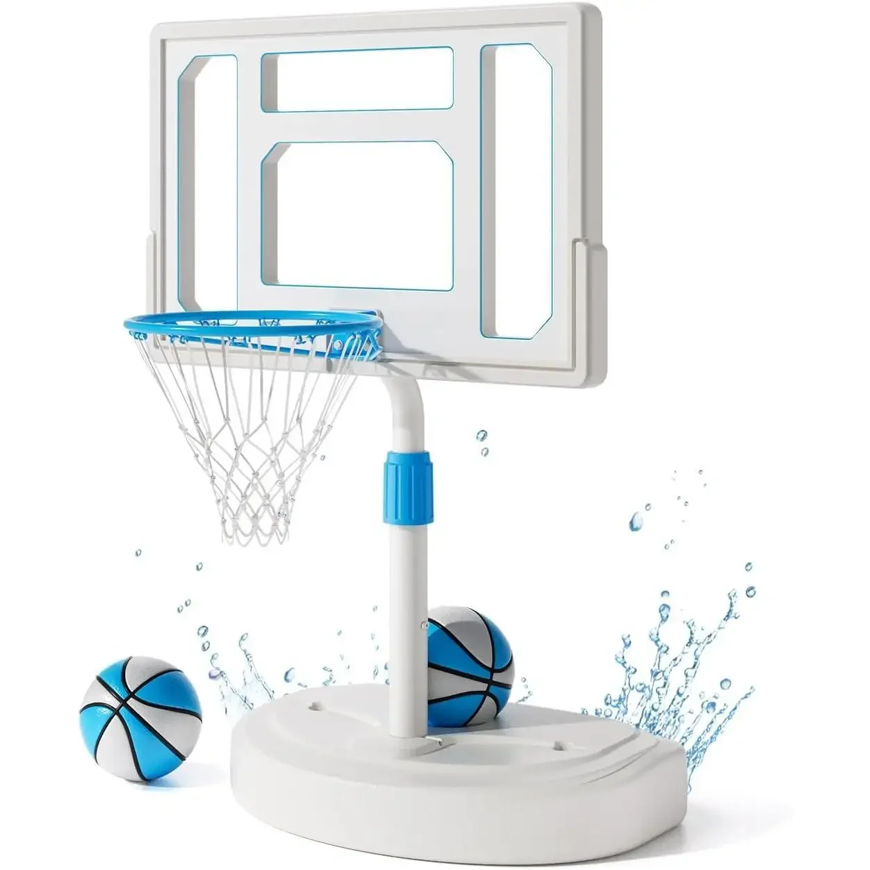 W_Cesto de baloncesto para piscina al aire libre, sistema de portería de baloncesto de agua junto a la piscina ajustable de acero inoxidable con 32 pulgadas