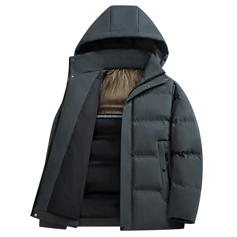 Parkas Herren Business Winterjacken Dicke warme Kapuzenparkas Langer Mantel Herrenbekleidung Winddichte Mäntel Herren Winterkleidung