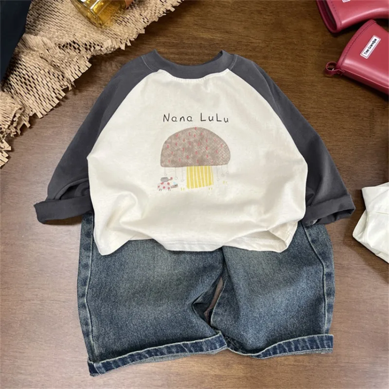 

Spring T-shirt New Fashion Long Sleeved Child Clothes Comfort Casual Round Neck Top Cartoon Boy Clothes Simple Trendy Base Shirt