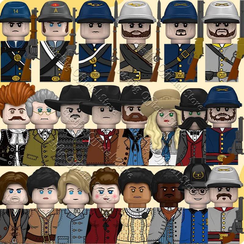 Image of US Western Cowboy Militär-Bausteine Amerikanischer Bürgerkrieg Armee-Soldaten-Figuren Infanterie Kavallerie Sheriff Waffen DIY Bausteine Spielzeug
