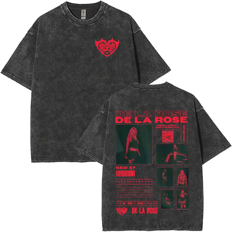 

Винтажные футболки с принтом Harajuku Washed De La Rose, хипстерская мужская одежда, летняя футболка большого размера, эстетичная повседневная уютная футболка Y2K