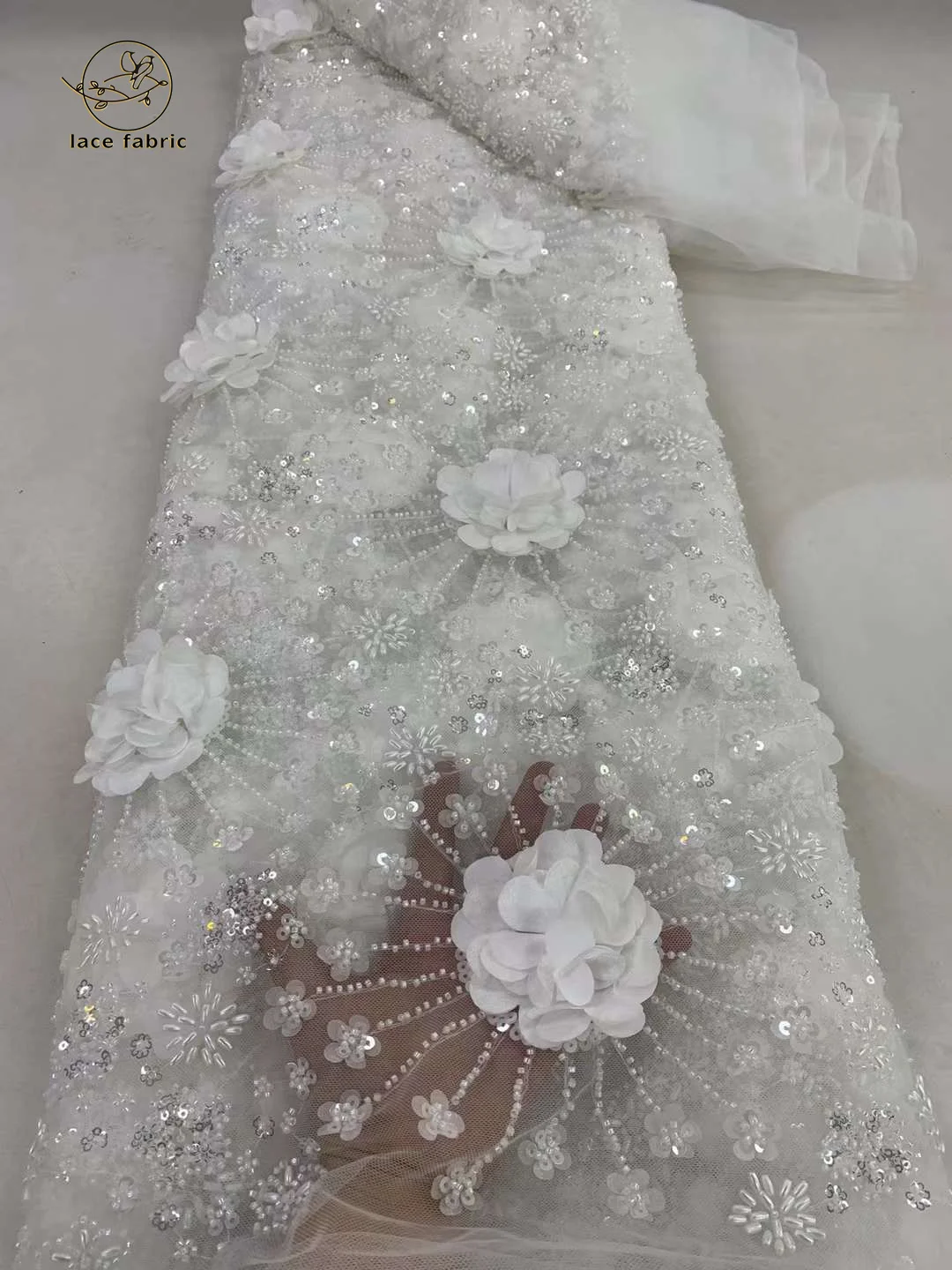 Últimas francês 3D flor lantejoulas tecido de renda, miçangas nigerianos, casamento vestido de festa, costura, alta qualidade, 5 jardas, 2024