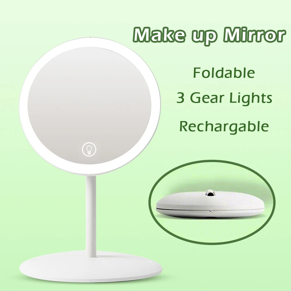 

Make Up Mirror Foldable Design with Dimming Portable Vanity Mirror for Home Travel Business Light up Magnifying Mirror