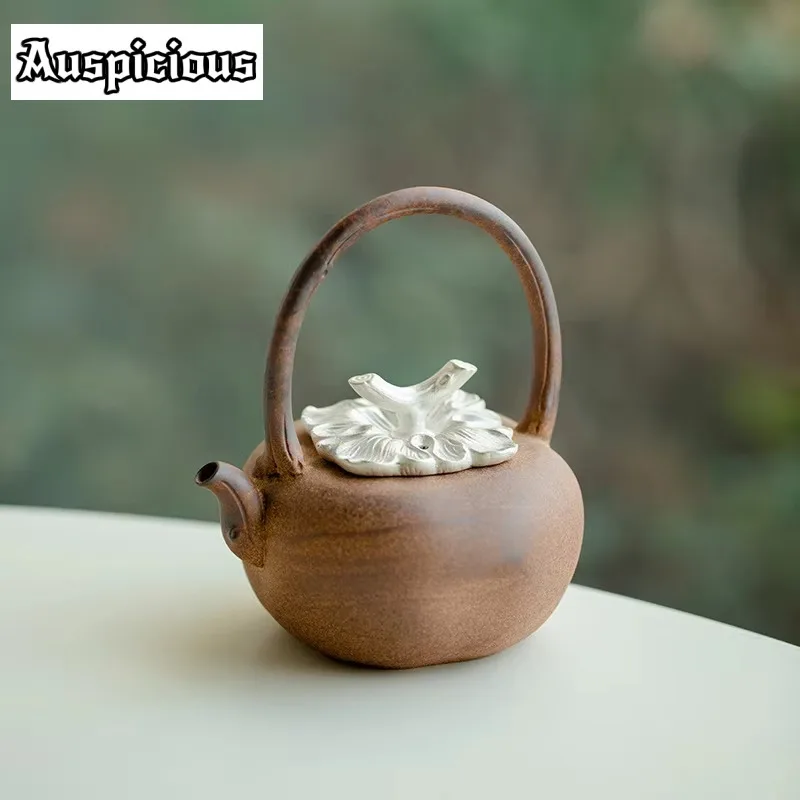 

175ml Pure Hand-painted Silver Old Rock Clay Teapot Creative Persimmon Lifting Beam Pot Retro Tea Brewing Kettle Kung Fu Teaset