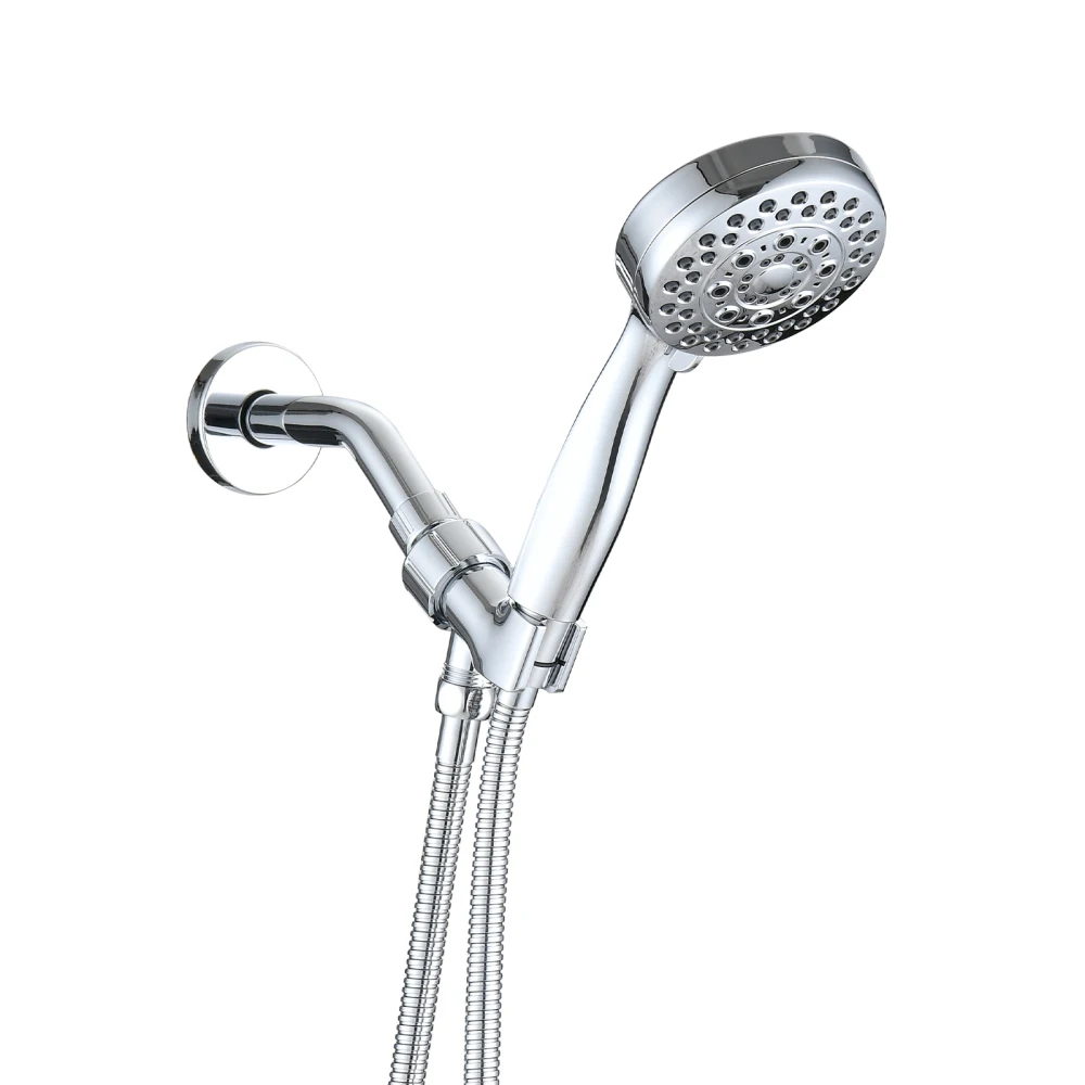 

Polished Chrome Wall Mounted Handheld Shower Head with 5 Adjustable Settings and Hose Bathroom Rainfall Showerhead Adjustable