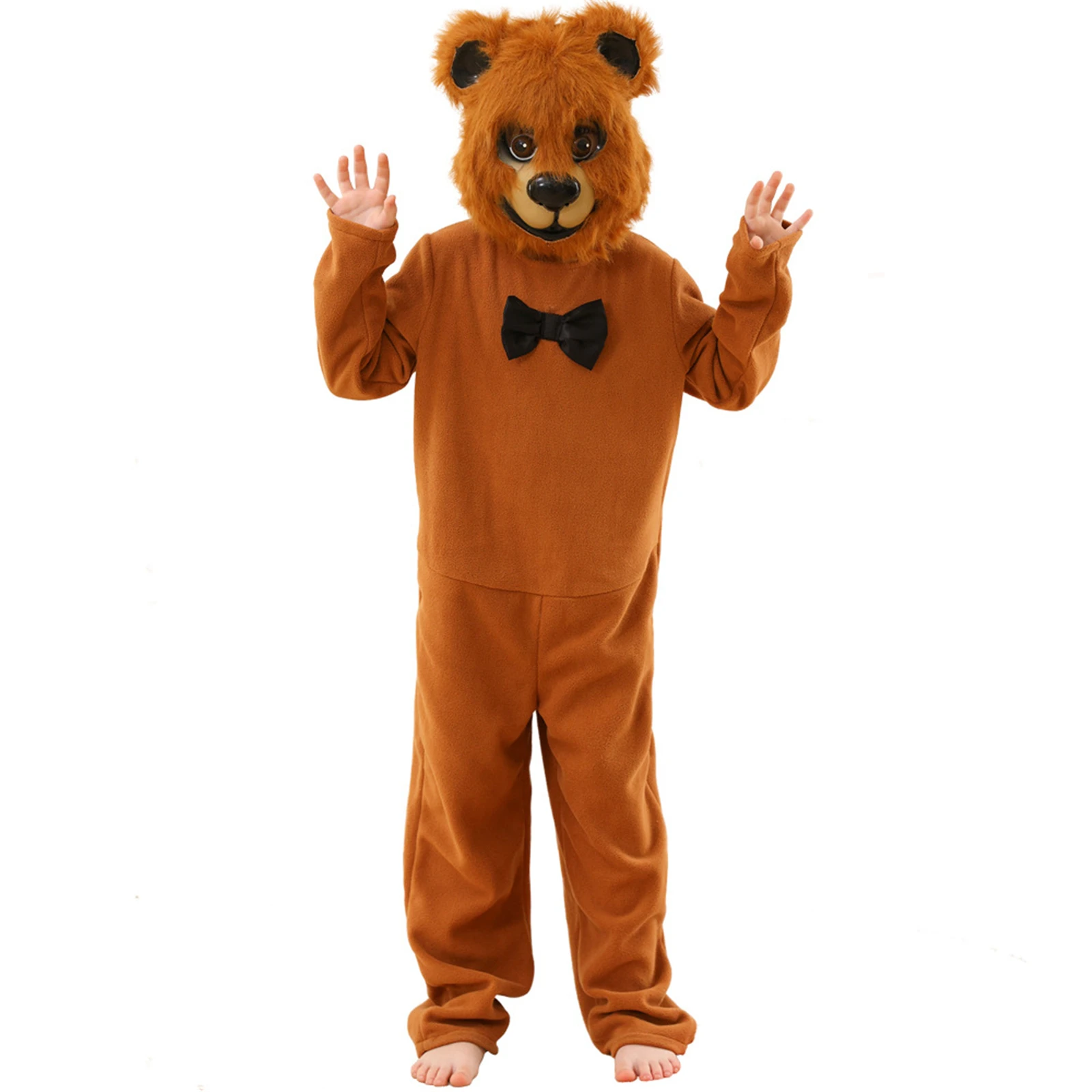 Tenue de cosplay en fourrure d'animal de compagnie pour enfants, costume de performance de fête d'ours brun, vêtements de détente, haut et pantalon avec masque, équipement de sauna, chien et fille