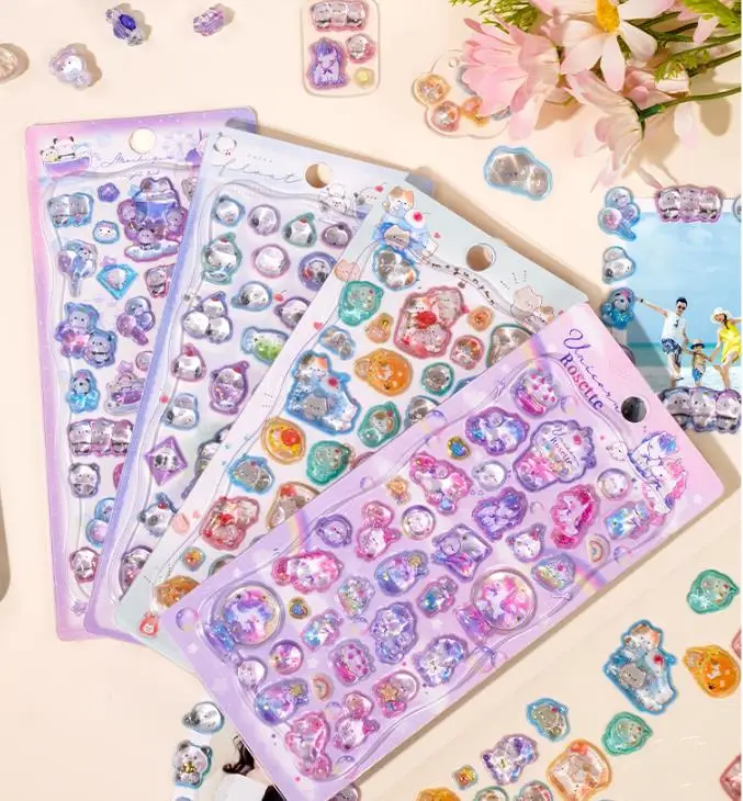 

Новые 4 шт. 3D-наклейки с японским рельефным рисунком, 3D-кристаллические наклейки с единорогом и сорокой, детские, для девочек, ручной работы