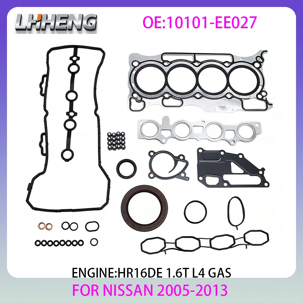

HR16DE ENGINE gasket set For NISSAN MICRA NOTE QASHQAI TIIDA K12 E11 NE11 J10 NJ10 C11 1.6L 1.6 L T L4 GAS 05-13 10101-EE027
