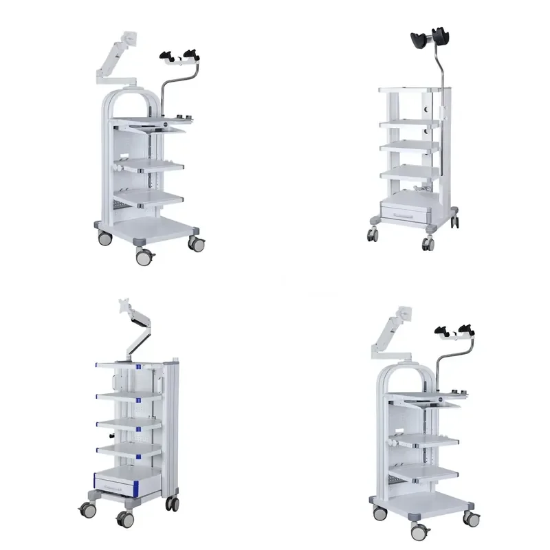 Rolling Medical Endoscope Trolley with Adjustable Equipment Shelf for Hospital Clinic Use Mobile Cart Stand