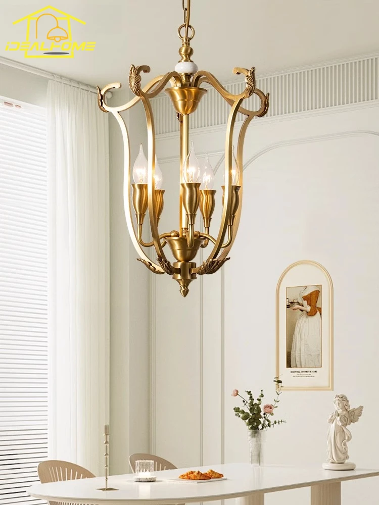 

American Luxury Copper Chandelier Lighting LED E14 French Retro Pendant Lights Restaurant Bedroom Aisle Corridor Entrance Study