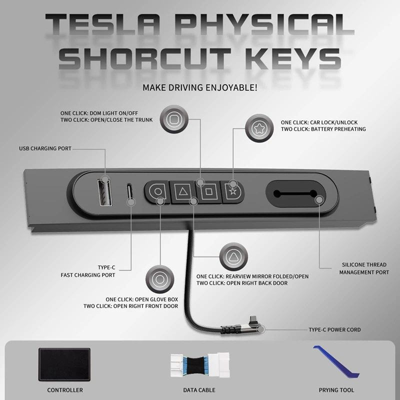 أزرار X-T المادية الذكية مع محور USB لـ Tesla Model Y/3 2021-2023 محطة إرساء مفاتيح وحدة التحكم المركزية