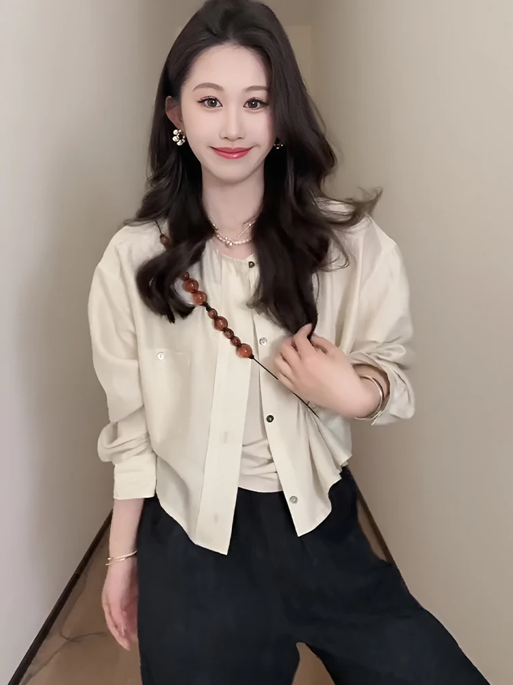 

Ele ort Sve Long irt Casual Women's Summer Loose Sun Protection Open Cardigan Top Korean Sle round Ne Pure Color