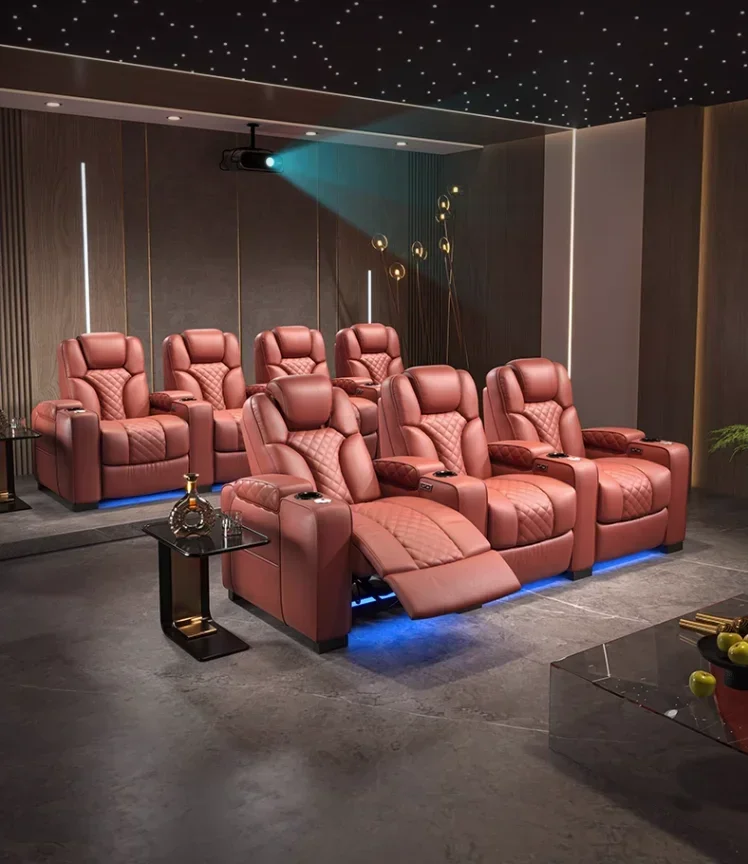 Private video room sofa High-end intelligent video room space function cabin home theater first layer cowhide sofa