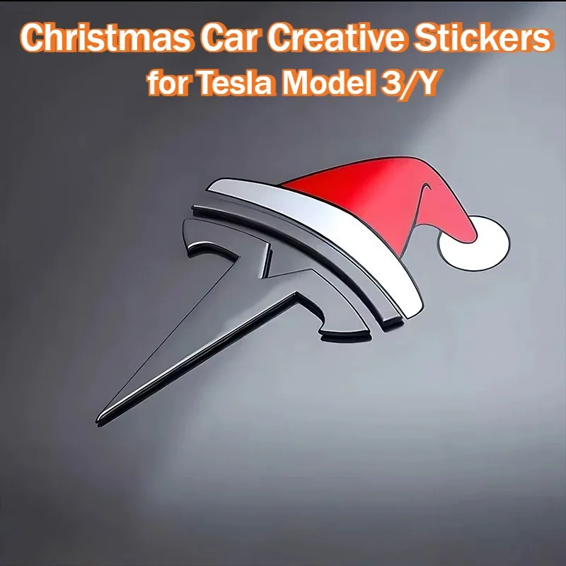 For Tesla Christmas Hat Sticker Model 3/Y Car Window Emblem Decal Modification Adorable Front Decal Decoration Festive Design