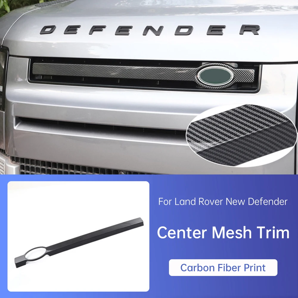 For Land Rover Defender 90 110 2020-2024 Middle Grille Decorative Strip Machine Cover Blackened Carbon Fiber Decorative Strip