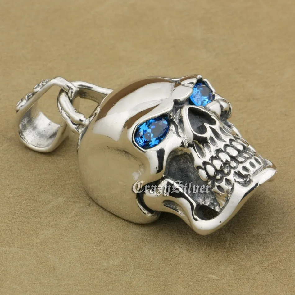 925 Sterling Silver CZ Eyes Huge Skull Pendant Biker Punk Jewelry 9E108 BZ