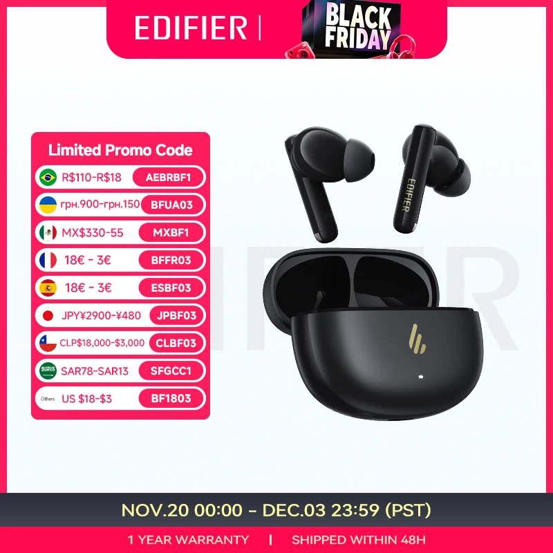 Edifier X5 Pro suppression Active du bruit TWS Bluetooth couteurs sans fil couteurs IP55 tanche Mode de jeu charge rapide