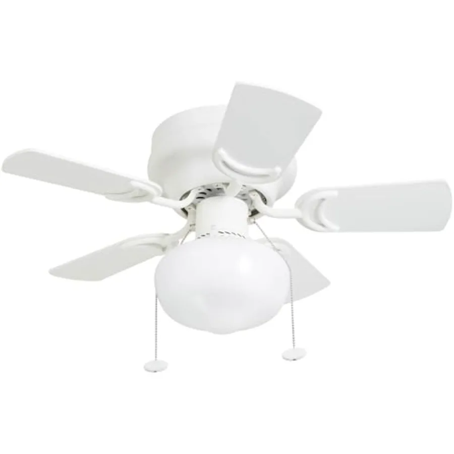 

Indoor ceiling fan for living rooms, ABS plastic and wood blades, white finish, energy-efficient LED light with pull chain cont
