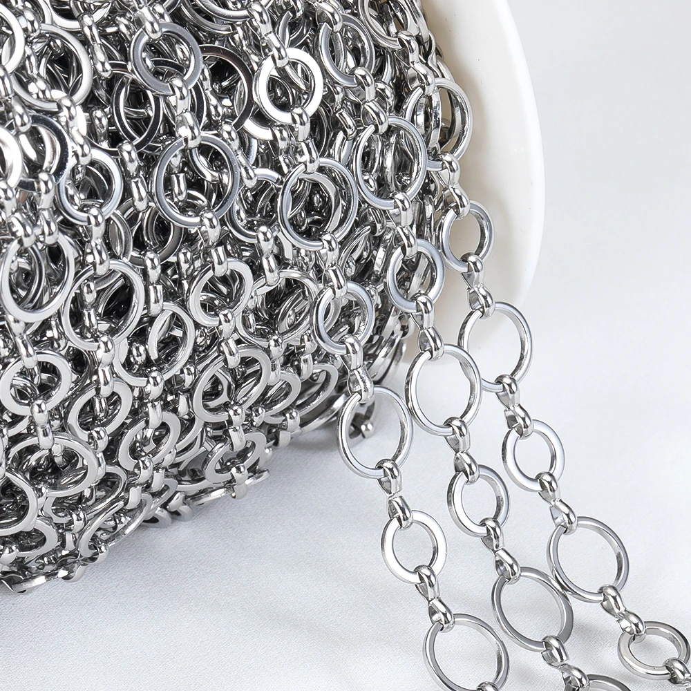 1Meters Stainless Steel O-Ring Chain 8mm 10mm Round Circle Links Necklace Bracelet Supplies for DIY Jewelry Making Findings