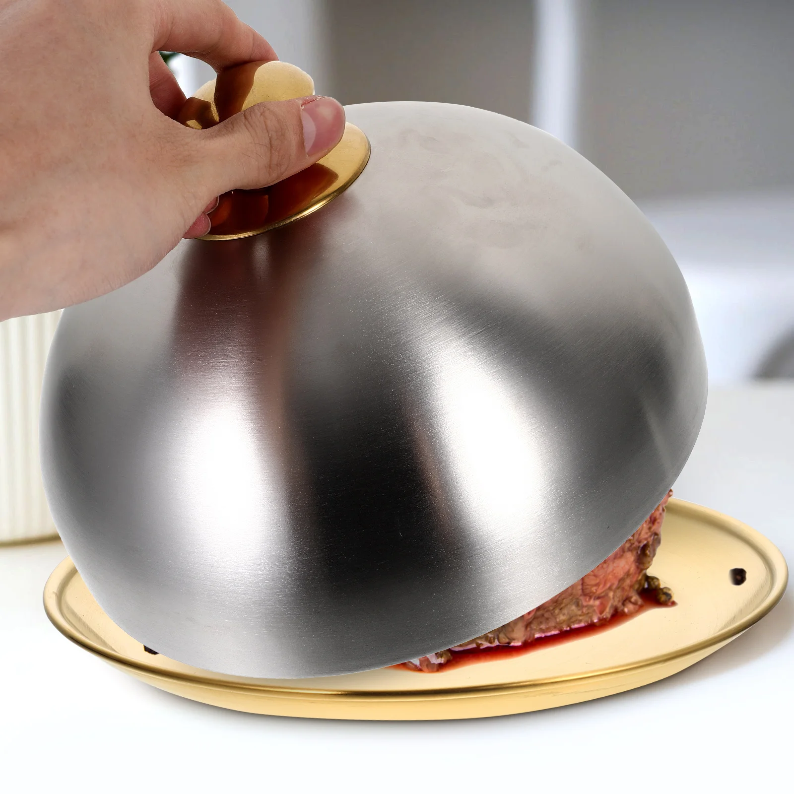 

Stainless Steel Food Cover Dome For Steak Bbq Cake Protection Anti-Splashing Fresh Keeping Serving Kitchen Utensil Tool