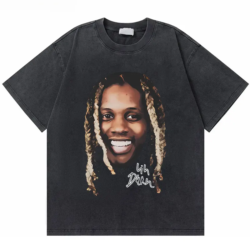 Washed Vintage Rapper Lil Durk Graphic T-shirts Men Hip Hop Casual T-shirt Male Cotton Oversized Tshirt Men's Fashion Streetwear