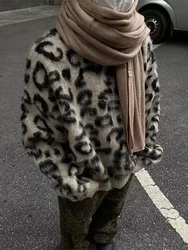 Mohair Pullover Männer Fleece Leopard koreanisch verdicken warm stricken Winter locker lässig Langarm Pullover Streetwear