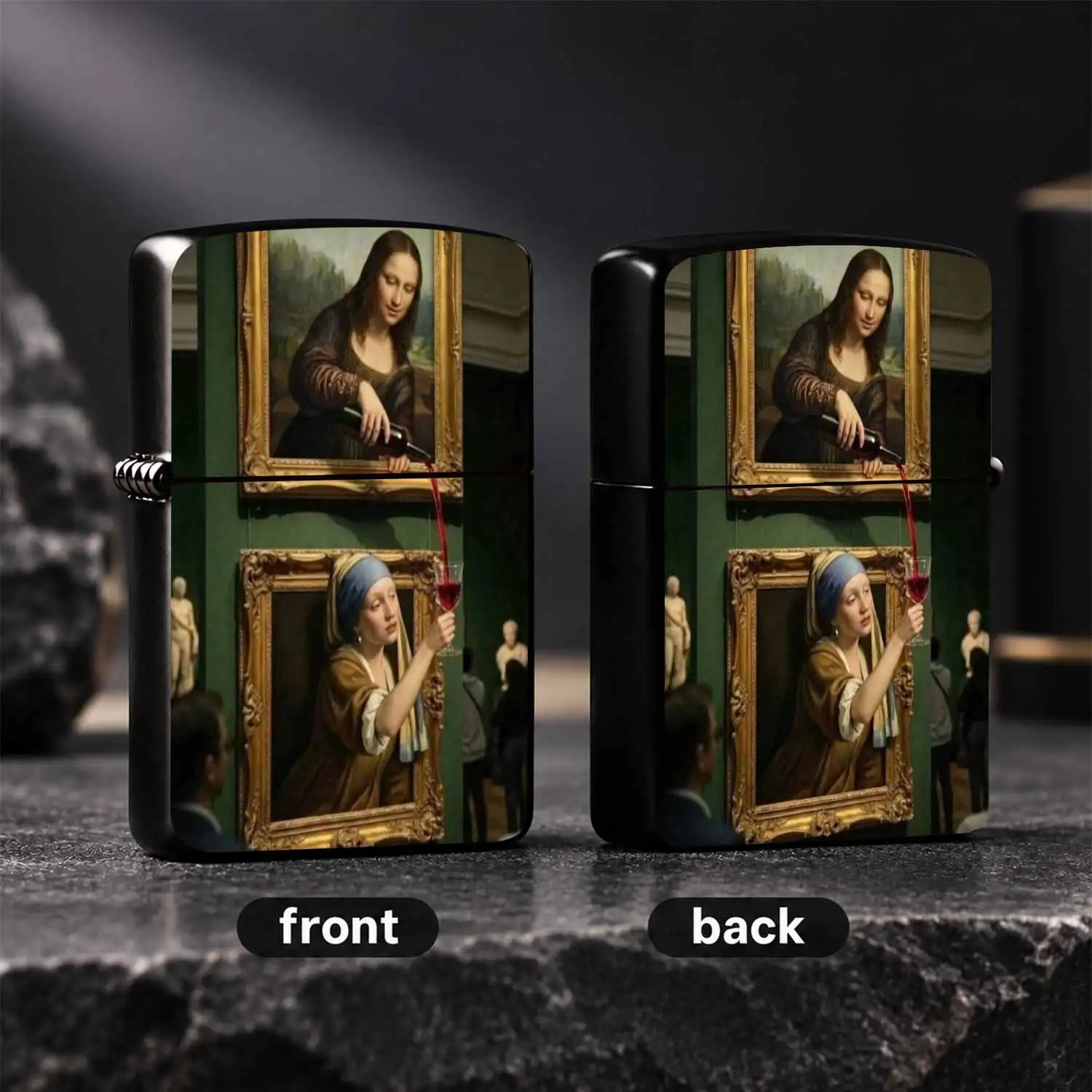 Creative Funny Art Lighter, Mona Lisa Pouring Wine To Girl With Pearl Earring, Classic Painting Humorous Design, Portable Exquisite Unique Ignition Tool, Ideal For Daily Scenes, Giftfor Art Lovers A Humorous And Interesting Lighter