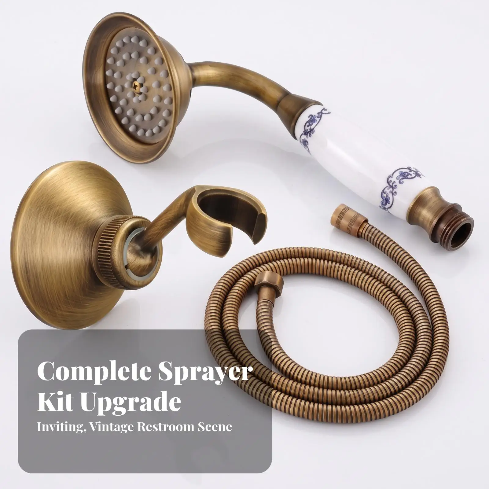 Vintage Toilet Bidet Sprayer Handheld Rinser Antique Bronze with Wall Mounted Holder Flexible Hose for Bathroom Kit