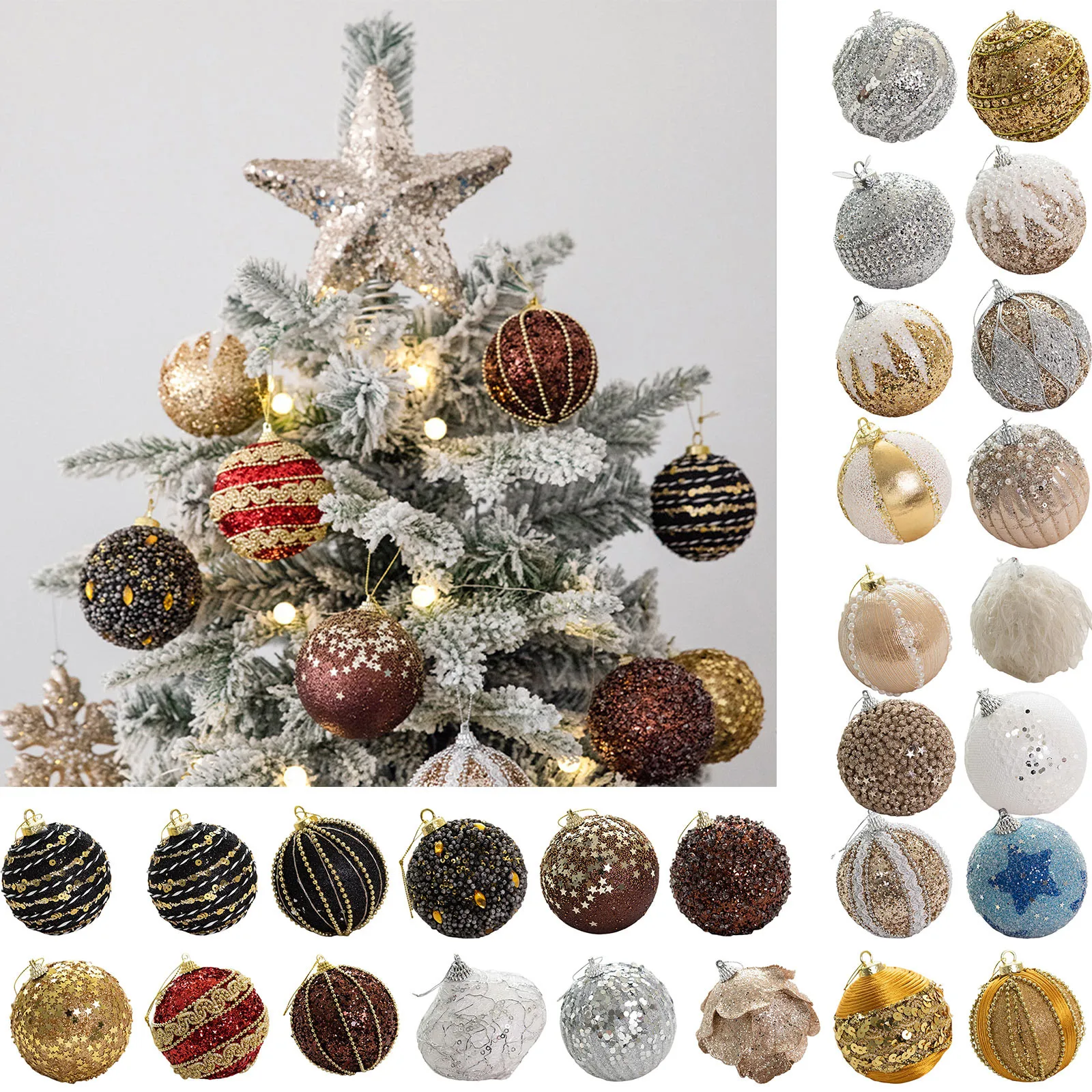 

8CM Christmas Tree Decor Hanging Balls Sequined Shiny Ball Pendant Christmas Tree Home Party Hanging Decorations New Year 2023