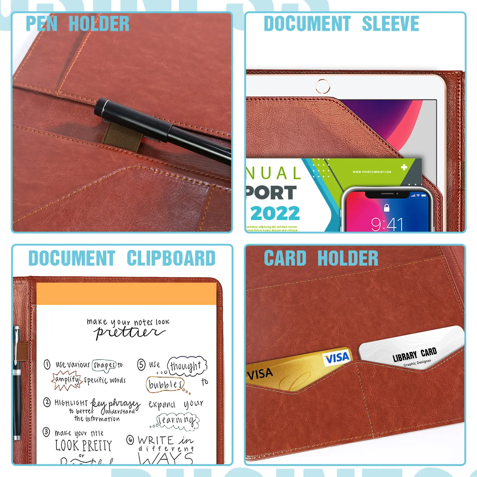 A4 Multifunctional Conference Folder Business Stationery Folder PU Leather Contract File Folders Filing Office 2023