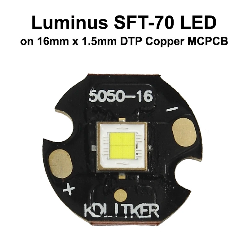 Luminus SFT-70 White 6500K Long Throw SMD 5050 LED on KDLITKER DTP Copper MCPCB Flashlight DIY