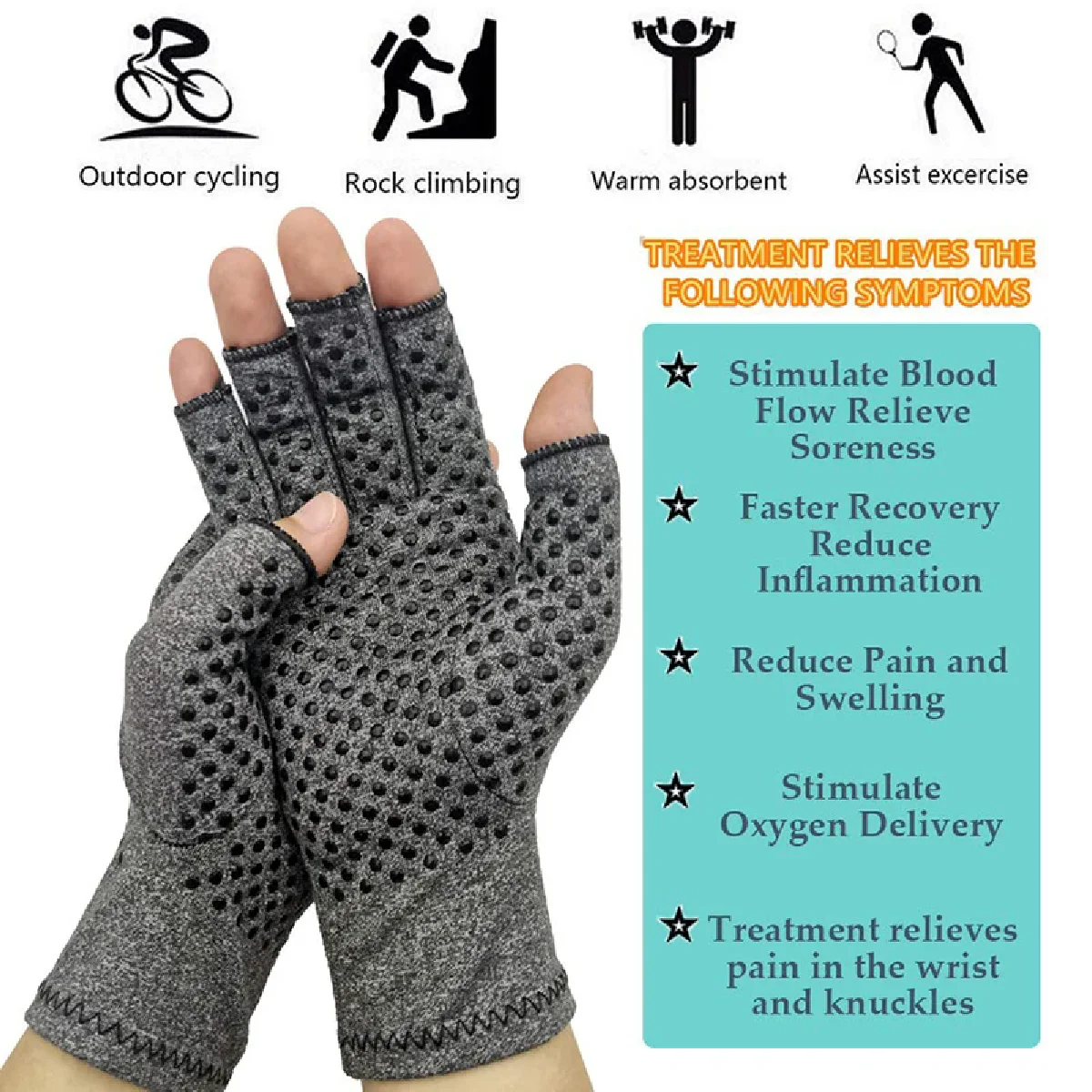 Half Finger Compression Gloves Grey Relieve Arthritis Pain Instantly with Anti-Slip Pressure Gloves for Men and Women