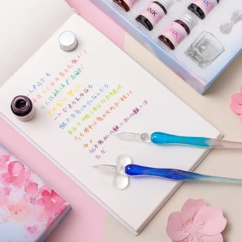 

Cherry Flower Glass Dip Pen Present Box Vintage Handmade Gift for Signature