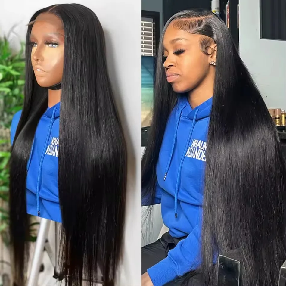 

250 Density 40 Inch Bone Straight 13x6 HD Transparent Pre Plucked Lace Frontal Human Hair Wig Brazilian Remy 13x4 Lace Front Wig
