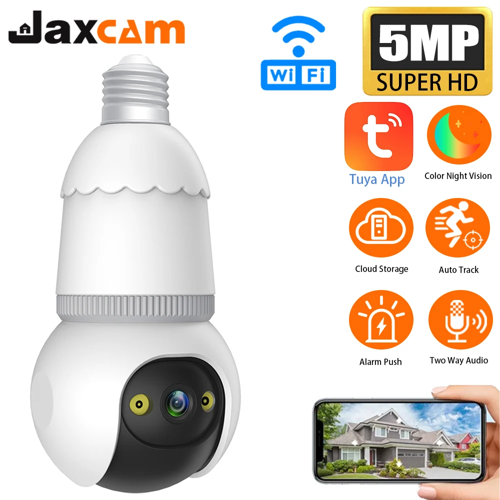 

Tuya 5MP E27 Bulb WiFi Camera Floodlight Auto Tracking Two Way Audio Color Night Vision Outdoor Security Camera