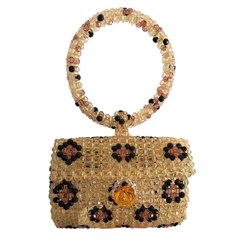 Kolorowe w kształcie beczki w paski torebka z koralikami moda Retro High-end tęcza pionowy wzór damskie torby ręcznie tkane akrylowe torby — zdjęcie 2