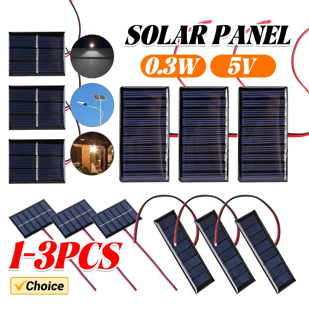 Power Bank Battery USB Powerbank Solar Panel 0.3W 5V Polysilicon Epoxy Panel Mini Solar System DIY Modules with Wire