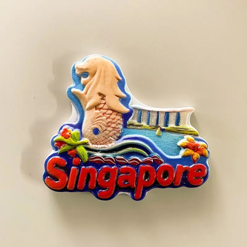 Imán de nevera bonito de Singapur Asia con arena Merlion y Marina Bay, accesorio para refrigerador de decoración del hogar