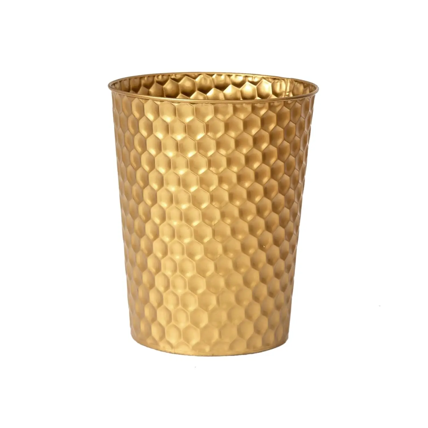 

Honeycomb Pattern Metal Trash Can, Modern Farmhouse Round Waste Basket for Bathroom Kitchen Bedroom Office Gold