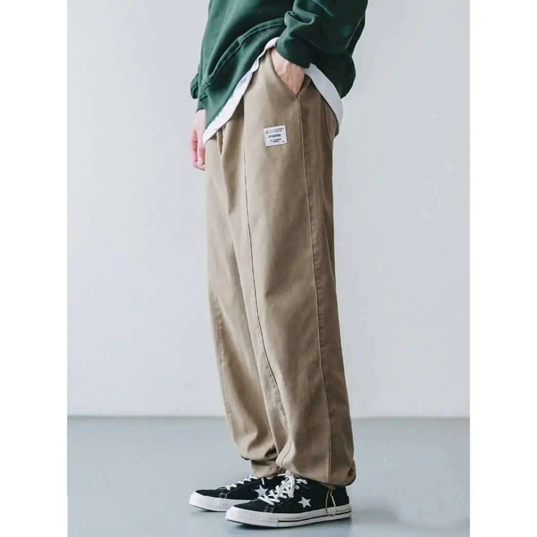 Japanese Retro Work Pants Men Spring Loose Straight-tied Foot Drawstring Casual Versatile Trousers
