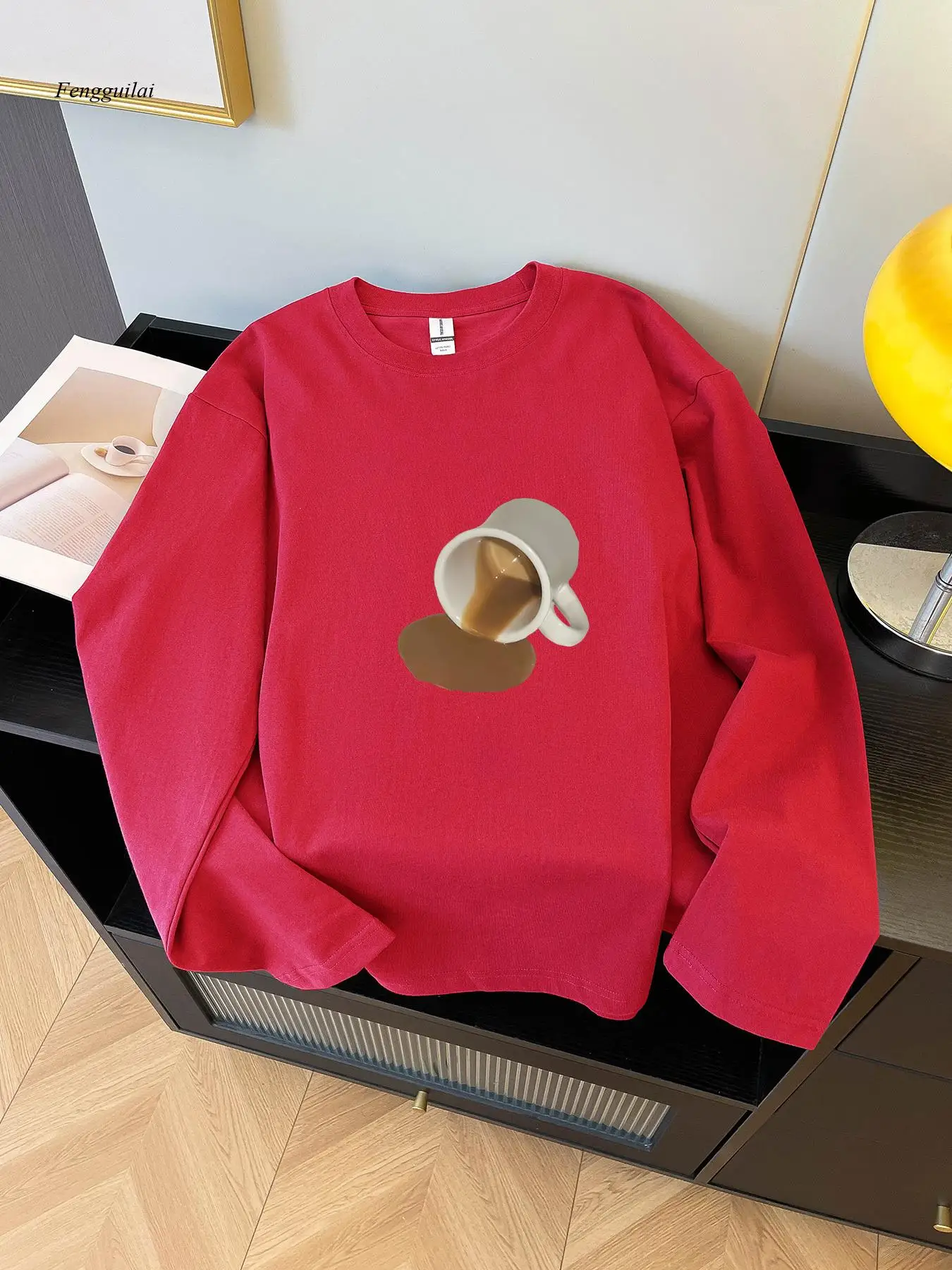 

Футболка с длинным рукавом и необычным принтом — повседневный зимний осенний топ с круглым вырезом, случайные уникальные узоры