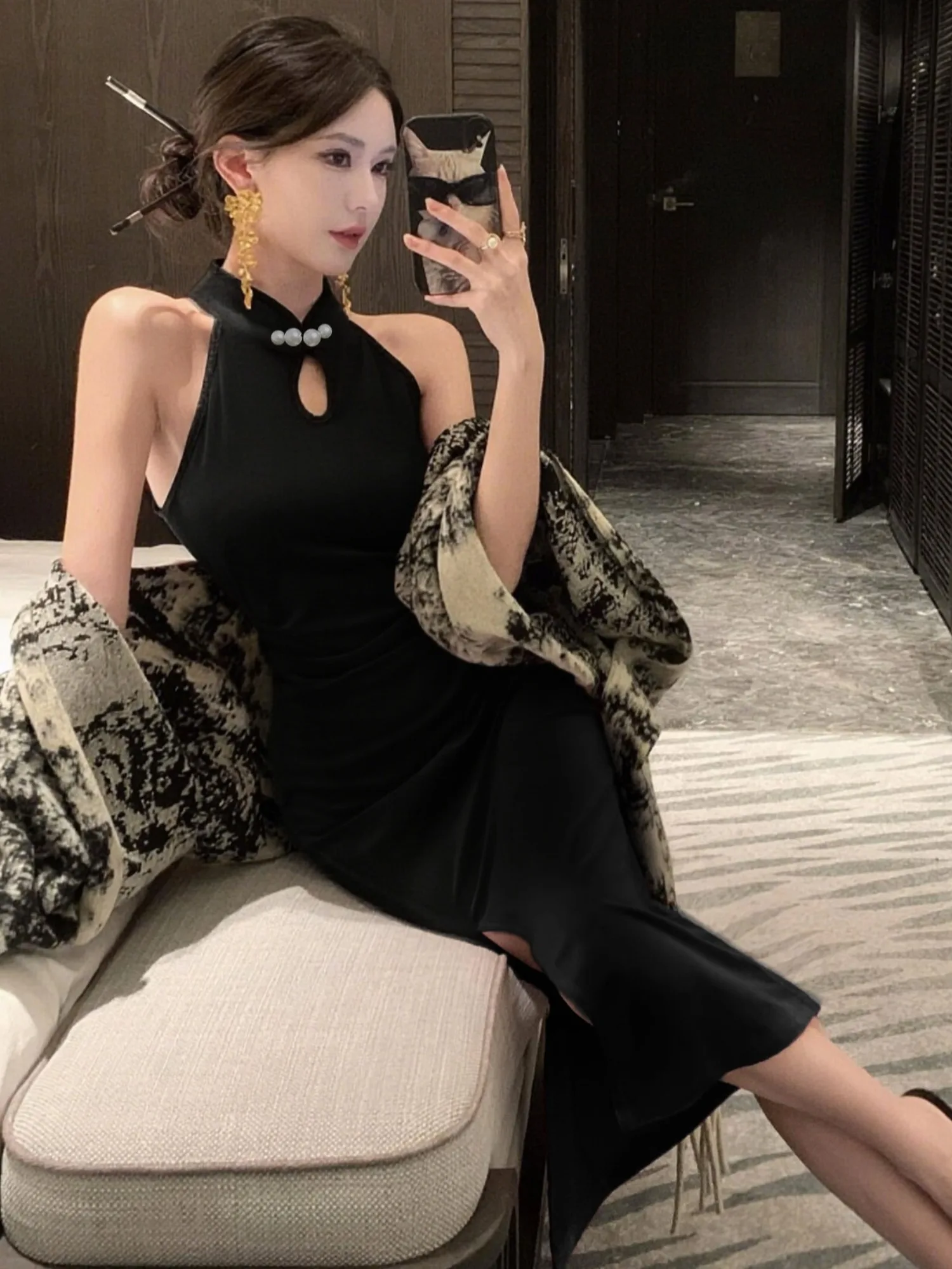 

Ele Bla китайское длинное платье Ципао Dr женское облегающее бархатное вечернее платье с высоким разрезом и вырезом