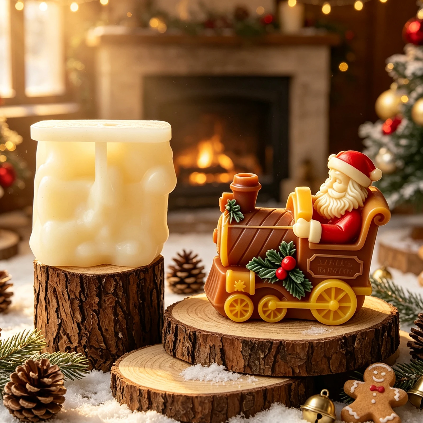 Santa Claus Train Engine Silicone Mold - Christmas Locomotive Candle Soap Resin Plaster Mold, DIY Holiday Craft Supply