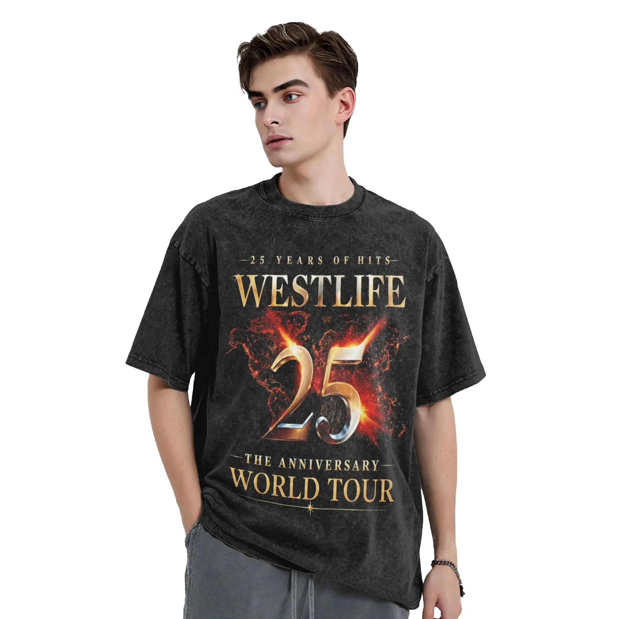 Westlife 25th Anniversary Tour 2026 Washed T-Shirts Harajuku  Summer Tees Vintage Design Casual Tops Plus Size